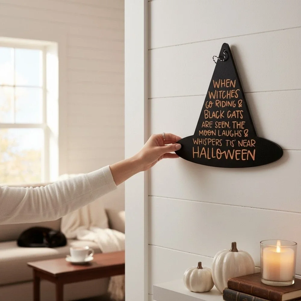 Witch Hat Wall Decor Unisex OS Black Good Glitter Poem Sign